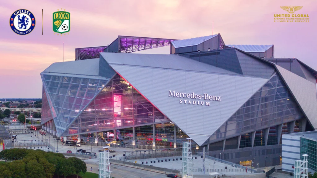 Luxury limo arrival at Mercedes-Benz Stadium for Chelsea vs LAFC or Club León Club World Cup 2025