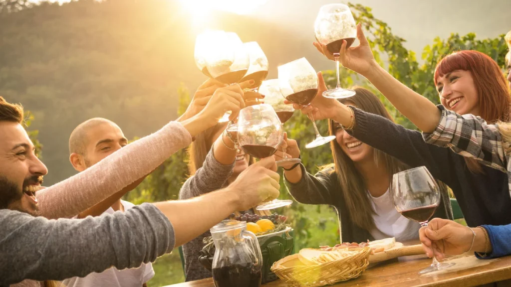 Luxury limousine parked at Georgian vineyard for wine tour